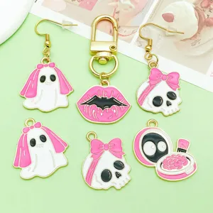 Schöne Halloween rosa Geist Totenkopf Legierung Tropfen Öl DIY Schmuck Anhänger Zubehör