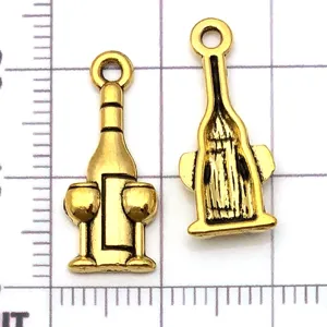 Antique gold alloy wine bottle and glass charms pendant DIY jewelry accessories making supply.