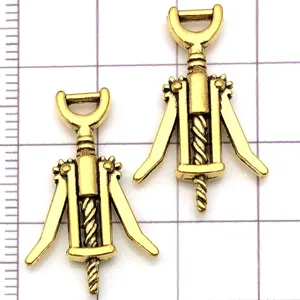 Antique gold alloy wine corkscrew pendant charms for DIY jewelry making and necklace bracelets.