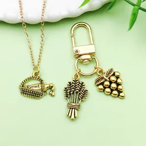 Antique gold alloy red wine series DIY necklace and keychain charm jewelry accessories for craft.