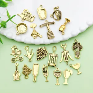 Antique gold alloy wine series metal charms DIY jewelry making accessories for bracelet necklace