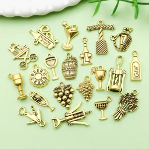 Antique gold alloy wine charms pendants for DIY bracelet necklace jewelry accessories.