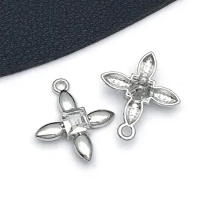DIY clover pendant alloy rhinestone charms for bracelet necklace jewelry making parts