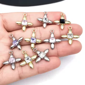 Square gemstone cross clover pendant DIY jewelry accessories gold silver alloy charms set.