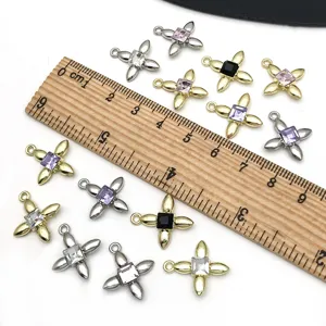 KC gold and silver alloy square crystal four-leaf clover DIY charm necklace making