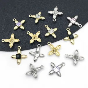KC Gold White K Alloy Square Crystal Clover Pendant DIY Jewelry Necklace Bracelet Accessories