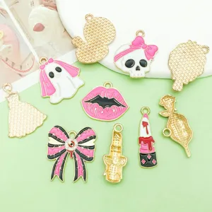 Gemischte rosa Legierung Halloween Geist Schädel Lippen Schleife Anhänger DIY Schmuck