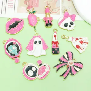 Gemischte rosa Legierung Halloween Charms DIY Schmuck Zubehör Totenkopf Geist Anhänger 10 Stk.