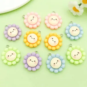 Bunte Harz Smiley Sonnenblumen Anhänger süsse DIY Schmuckherstellung Accessoires.