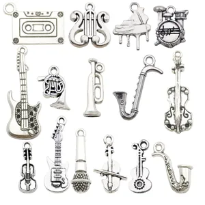 Ciondoli charm strumenti musicali in argento antico per collane braccialetti artigianali.