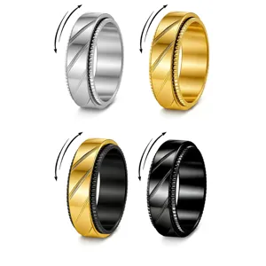 Anillo Giratorio de Acero Inoxidable con Rayas Diagonales para Hombre Alivio de Estrés Anillo Spinner Banda Ancha Joyería Regalo