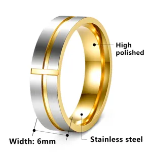 Dettaglio anello in acciaio inossidabile da 6 mm, finitura lucida e design scanalato.