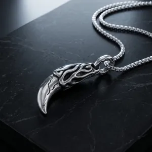 Collar con colgante de diente de lobo retro de acero inoxidable joyería streetwear