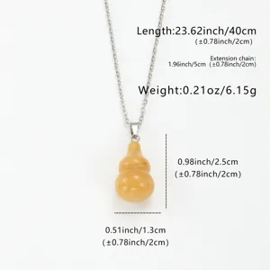 Gourd pendant necklace with yellow stone look, featuring fine chain and detailed dimension specs.