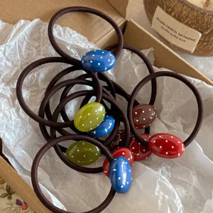 Eenvoudig Polka Dot Ovaal Kraal Haartouw Hoge Elasticiteit Haarband Vrouwen Dagelijks Ponytail Houder Haaraccessoires