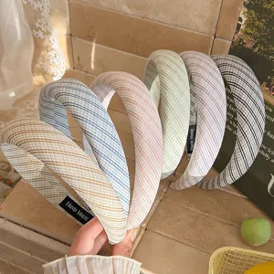 Cerchietto in Spugna a Quadri Stile Coreano per Donna Cupola Alta Fascia per Capelli in Tessuto Largo Accessori per Capelli Retro