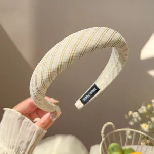 Cerchietto imbottito a quadri in stile coreano da donna, fascia per capelli in spugna spessa