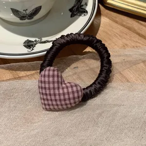 Cuerda para el pelo con corazón de cuadros estilo preppy coreano, coleta elástica y versátil.