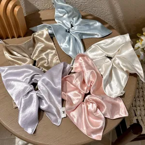 Elegant Satin Scrunchies With Scarf Ribbon For Women Ice Cream Color Silk Like Hair Ties Bow Hair Rope Scrunchie Accessories
