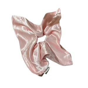 Summer ice cream pink satin hair scrunchie with scarf ribbon elegant women hair accessory