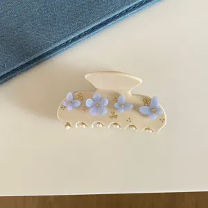 Pince à cheveux fleur en acétate avec strass, pince requin rétro élégante pour coiffure.