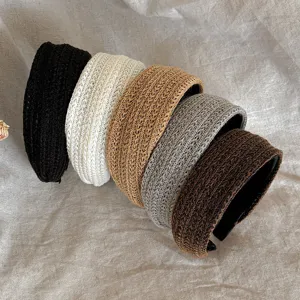 Retro woven wide hair hoop detail showing multi-color fashion headband for women daily wear style.