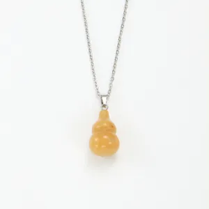 Elegant yellow gourd pendant necklace with silver chain, perfect for daily wear and matching.