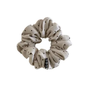 Chouchou en tissu à pois beige pour femme, attache queue de cheval élastique douce.