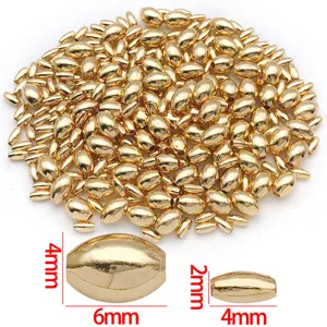 Gold plated copper rice beads loose spacers for DIY bracelet necklace jewelry making accessories.
