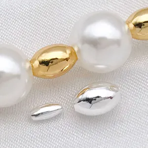 Gold and silver plated smooth rice beads round white pearls jewelry DIY accessory.