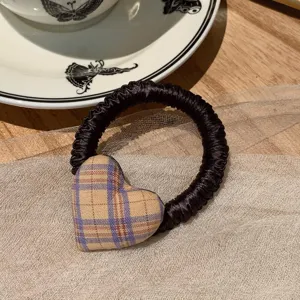 Coletero para el pelo con corazón de cuadros estilo coreano, accesorio oscuro y bonito.