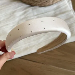 Korean style white rhinestone fabric padded headband women chic wide hair hoop hair accessories