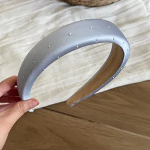 Silver padded satin headband with metal studs stylish hair accessory for women daily wear