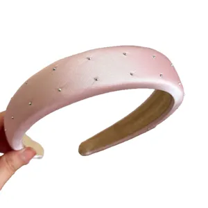 Korean Style Padded Rhinestone Fabric Sponge Headband For Women Elegant Satin Wide Narrow Hair Band Face Washing Hair Accessories