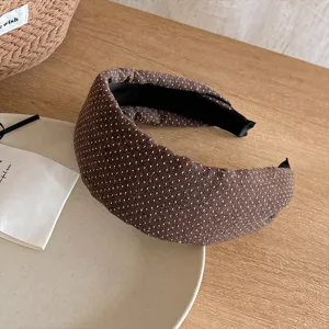 Cerchietto largo a pois marrone stile francese vintage carina fascia per capelli estate chic
