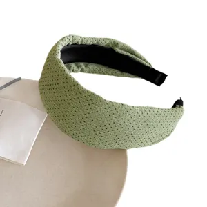 Cerchietto per capelli largo imbottito verde a pois accessorio moda donna elegante