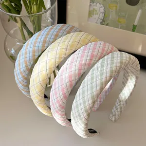 Serre-Tête en Tissu à Carreaux pour Femmes Bandeau Sweet Gingham Large Antidérapant Accessoires Cheveux Style Frais
