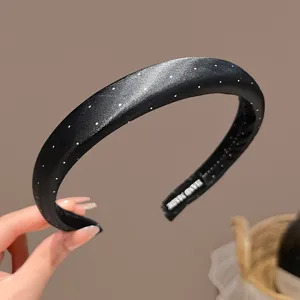 Korean style polka dot satin headband for women, elegant black hair hoop for daily wear.