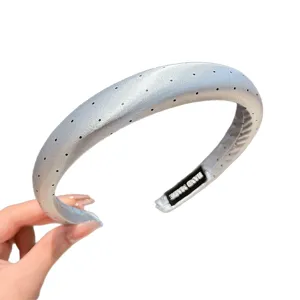 Korean polka dot satin headband for women, stylish grey hair hoop with cute dots for daily wear.