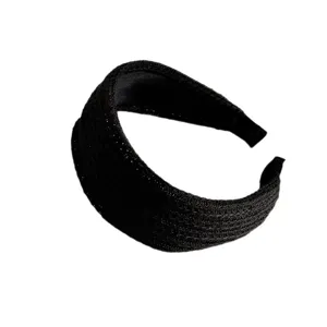 Black knitted wide headband for women, vintage hair hoop, casual fashion hair accessory.