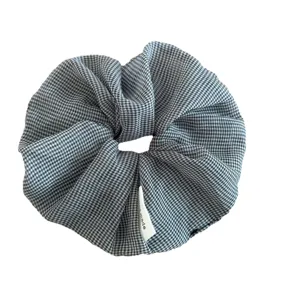 Black white checkered hair scrunchie soft gauze vintage hair tie elastic band for daily styling