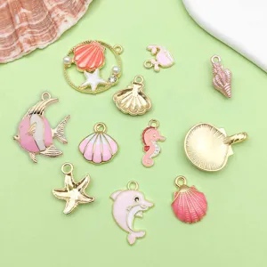 Ocean theme enamel alloy shell starfish dolphin charms pendants for DIY jewelry making details.