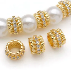 Gold plated wheat ear cubic zirconia metal bead spacer close-up jewelry DIY accessory detail