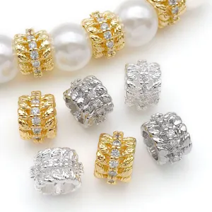 Detail view of wheat ear zirconia DIY metal spacer beads in gold and silver finishes.