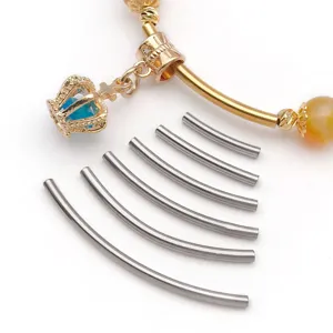 Stainless steel curved tube pendant and crown charm DIY jewelry making accessories set.