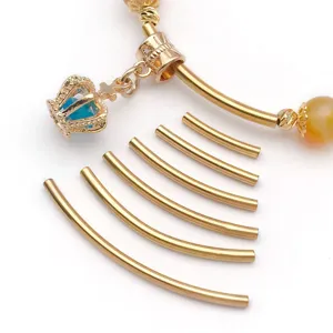 Stainless steel curved tube DIY jewelry components set with blue crown pendant and beads.