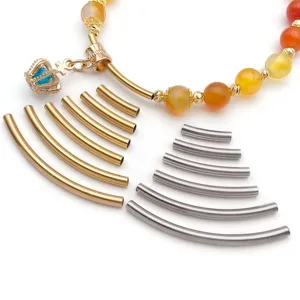 Stainless steel curved tubes DIY jewelry accessories with colorful beaded crown pendant set