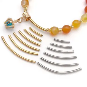 Stainless steel curved tube DIY jewelry accessories, gold and silver smooth pendant components.