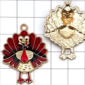 Jolis pendentifs de dinde de Thanksgiving en alliage émaillé pour fabrication de bijoux DIY.