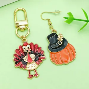 Pendentifs émaillés en alliage citrouille dinde Thanksgiving accessoires bijoux DIY